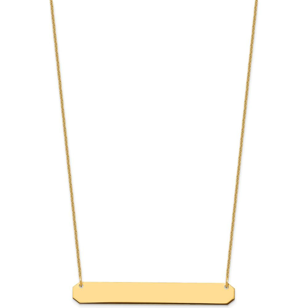 10K Yellow Gold Large Engravable Bar Necklace - 18" Cable Chain