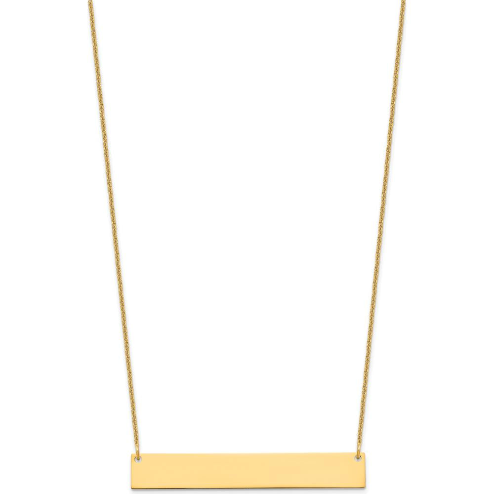 10K Yellow Gold Large Engravable Bar Necklace with Polished Finish and 18" Cable Chain