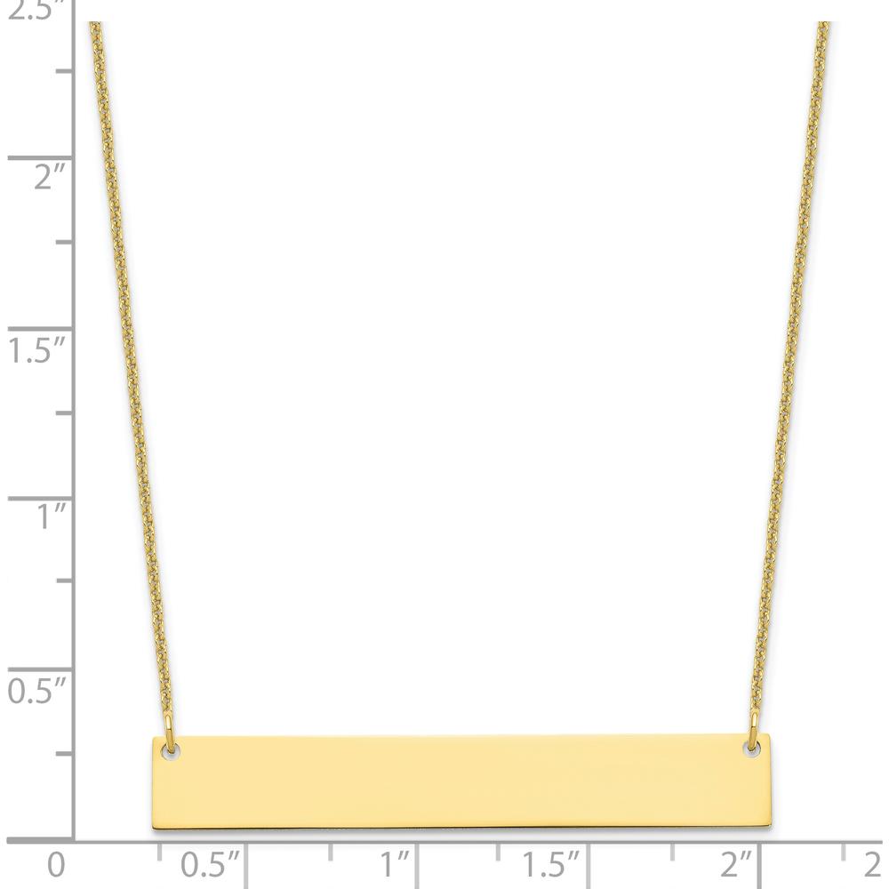 10K Yellow Gold Large Engravable Bar Necklace with Polished Finish and 18" Cable Chain