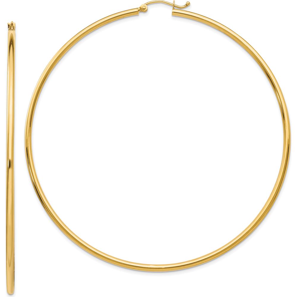 10K Yellow Gold Large Hoop Earrings - Polished Finish - 75mm Length