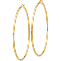 10K Yellow Gold Large Hoop Earrings - Polished Finish - 75mm Length