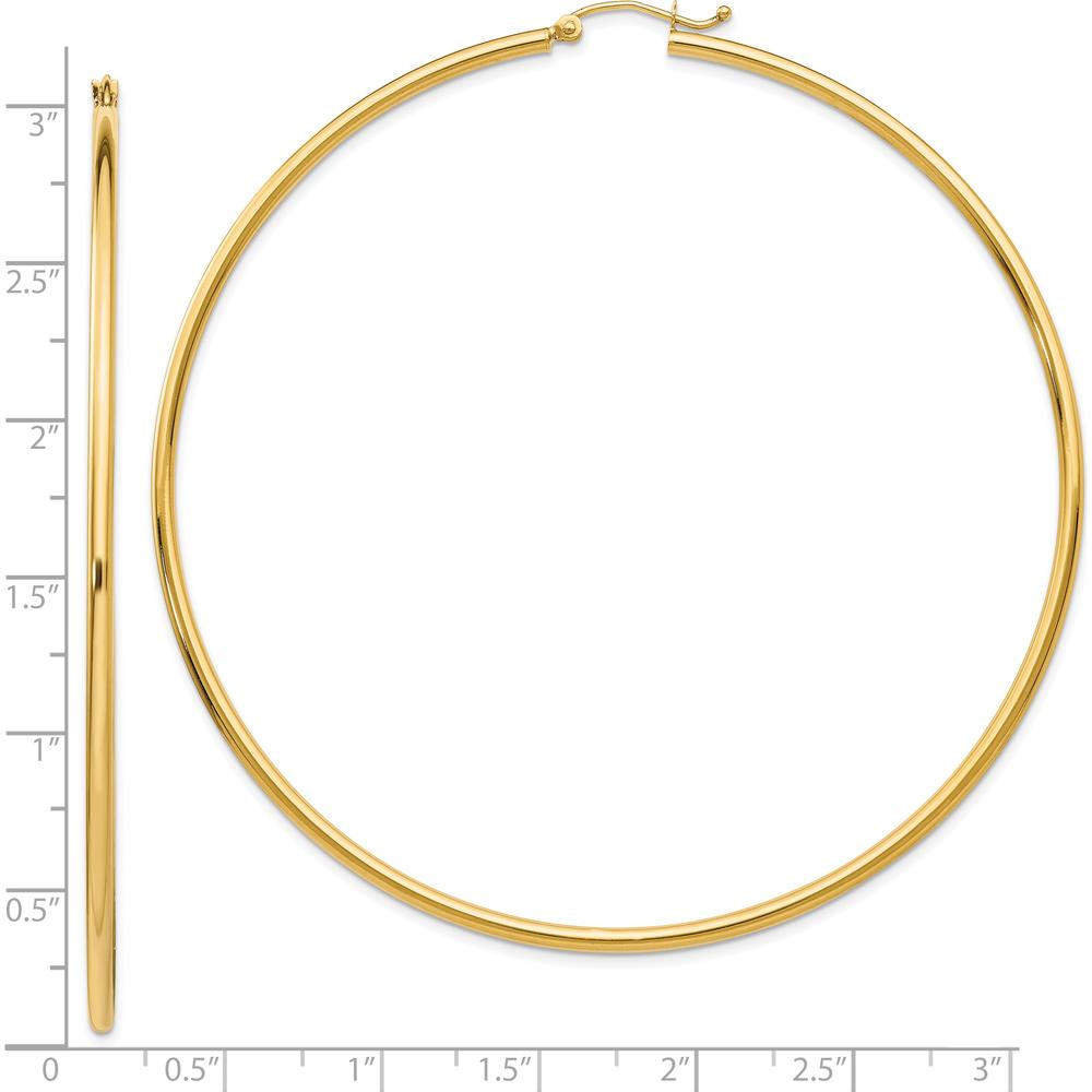 10K Yellow Gold Large Hoop Earrings - Polished Finish - 75mm Length