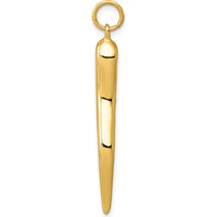 10K Yellow Gold Large Italian Horn Charm Pendant - 40mm Solid 3D Design