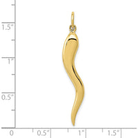 10K Yellow Gold Large Italian Horn Charm Pendant - 40mm Solid 3D Design