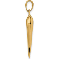10K Yellow Gold Large Italian Horn Pendant - 33mm Length