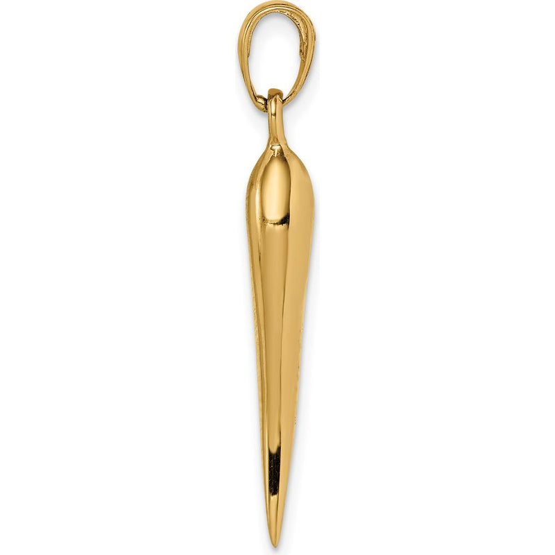 10K Yellow Gold Large Italian Horn Pendant - 33mm Length