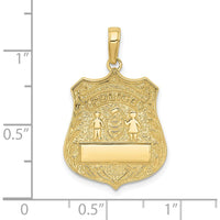 10K Yellow Gold Large Police Badge Pendant - Polished Finish