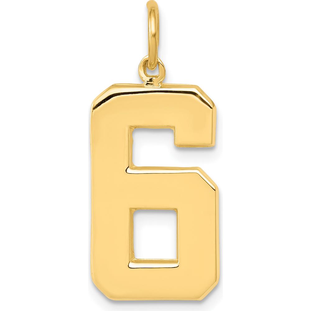 10K Yellow Gold Large Polished Number 6 Charm - Personalized Statement Pendant