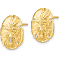 10K Yellow Gold Large Sanddollar Button Earrings - Polished Finish