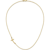 10K Yellow Gold Large Sideways Curved Cross Necklace with Polished Finish and Cable Chain - 19"