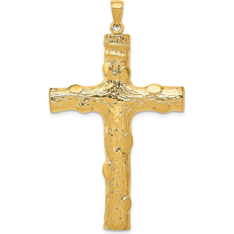 10K Yellow Gold Large Textured Cross Pendant with Polished Finish - 63mm Length