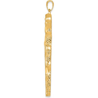 10K Yellow Gold Large Textured Cross Pendant with Polished Finish - 63mm Length