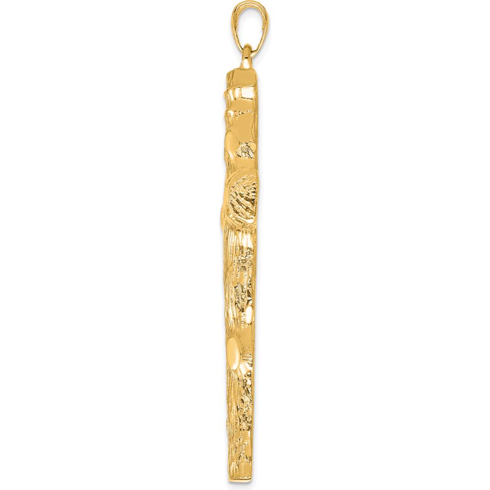 10K Yellow Gold Large Textured Cross Pendant with Polished Finish - 63mm Length