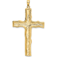 10K Yellow Gold Large Textured Cross Pendant with Polished Finish - 63mm Length
