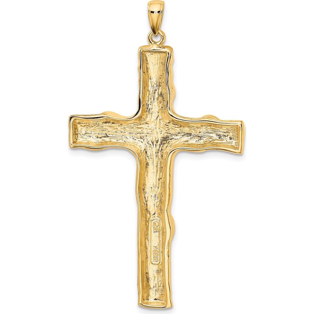 10K Yellow Gold Large Textured Cross Pendant with Polished Finish - 63mm Length