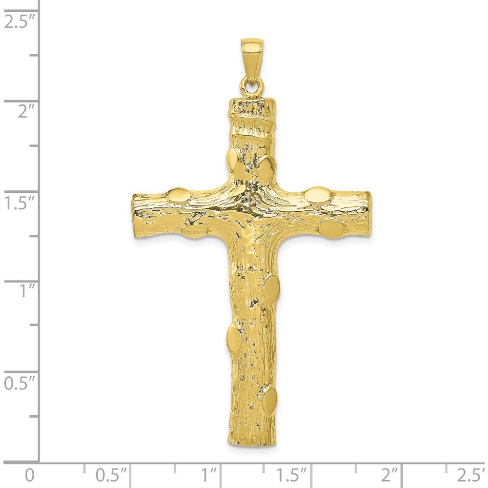 10K Yellow Gold Large Textured Cross Pendant with Polished Finish - 63mm Length