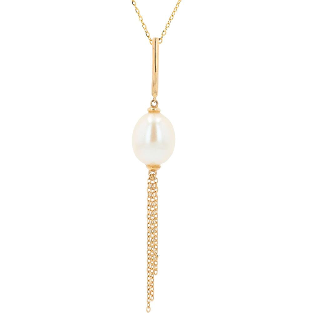 10K Yellow Gold Lariat Pendant with 9-10mm Pearl