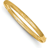 10K Yellow Gold Laser Cut Hinged Bangle Bracelet with Diamond-Cut Texture and Box Clasp