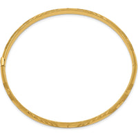10K Yellow Gold Laser Cut Hinged Bangle Bracelet with Diamond-Cut Texture and Box Clasp