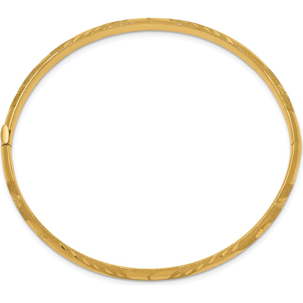 10K Yellow Gold Laser Cut Hinged Bangle Bracelet with Diamond-Cut Texture and Box Clasp