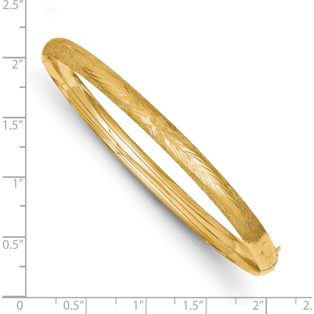 10K Yellow Gold Laser Cut Hinged Bangle Bracelet with Diamond-Cut Texture and Box Clasp
