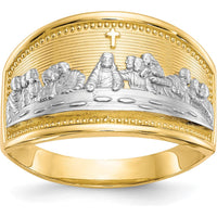10K Yellow Gold Last Supper Ring with Rhodium Accents - Themed Religious Design