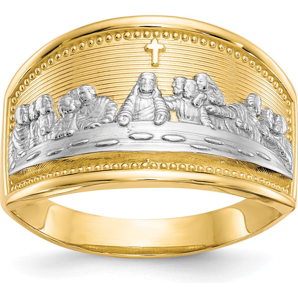 10K Yellow Gold Last Supper Ring with Rhodium Accents - Themed Religious Design