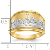 10K Yellow Gold Last Supper Ring with Rhodium Accents - Themed Religious Design