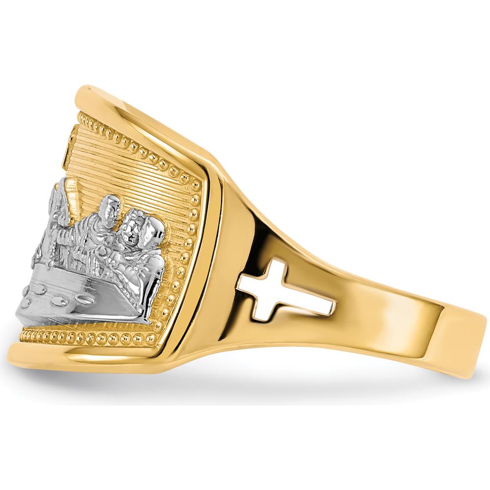 10K Yellow Gold Last Supper Ring with Rhodium Accents - Themed Religious Design