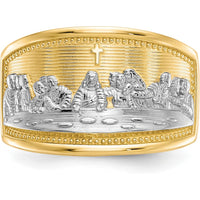 10K Yellow Gold Last Supper Ring with Rhodium Accents - Themed Religious Design
