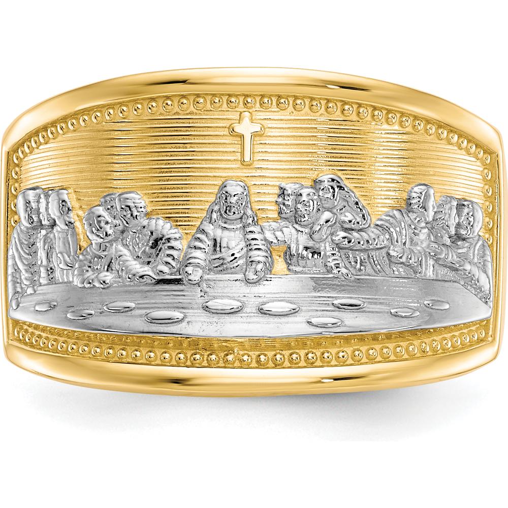10K Yellow Gold Last Supper Ring with Rhodium Accents - Themed Religious Design