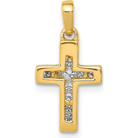 10K Yellow Gold Latin Cross Pendant with Round Cut Diamonds - 1/6 Carat Total Diamond Weight by Oro Pregiato