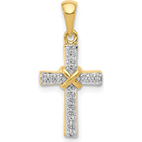 10K Yellow Gold Latin Cross Pendant with Round Diamonds and Polished Ribbon Accent - 1/6 Carat Total Diamond Weight by Oro Pregiato