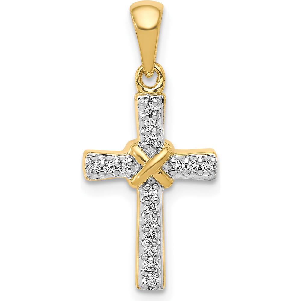10K Yellow Gold Latin Cross Pendant with Round Diamonds and Polished Ribbon Accent - 1/6 Carat Total Diamond Weight by Oro Pregiato