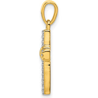 10K Yellow Gold Latin Cross Pendant with Round Diamonds and Polished Ribbon Accent - 1/6 Carat Total Diamond Weight by Oro Pregiato