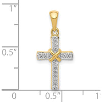 10K Yellow Gold Latin Cross Pendant with Round Diamonds and Polished Ribbon Accent - 1/6 Carat Total Diamond Weight by Oro Pregiato