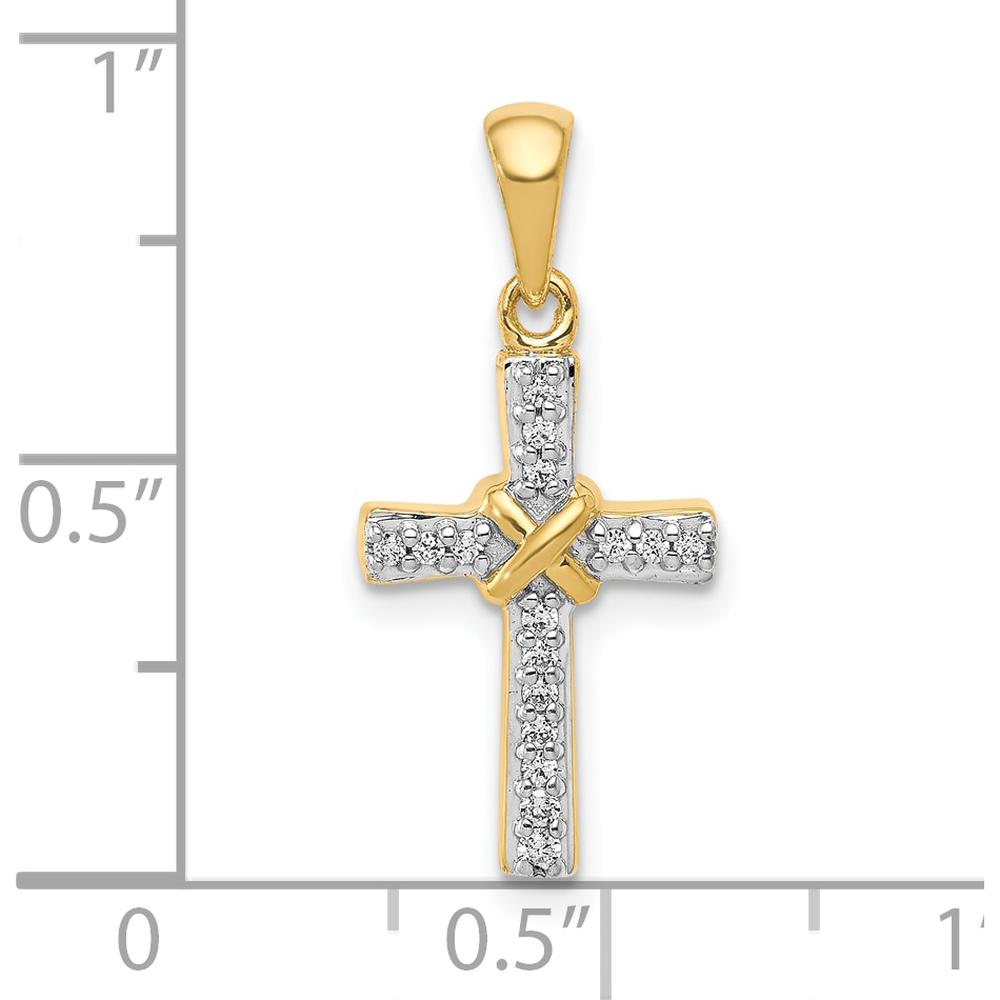 10K Yellow Gold Latin Cross Pendant with Round Diamonds and Polished Ribbon Accent - 1/6 Carat Total Diamond Weight by Oro Pregiato