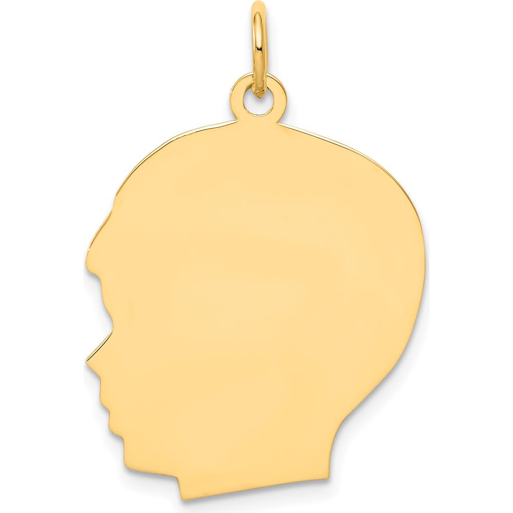10K Yellow Gold Left-Facing Boy Head Engravable Charm - 30mm Length
