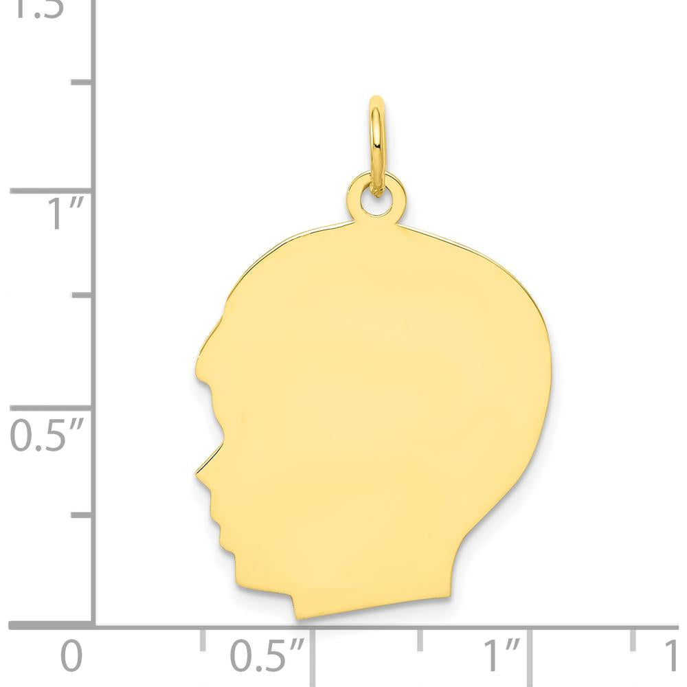 10K Yellow Gold Left-Facing Boy Head Engravable Charm - 30mm Length