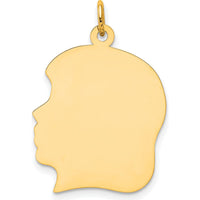 10K Yellow Gold Left-Facing Girl Head Engravable Charm - 26mm Length