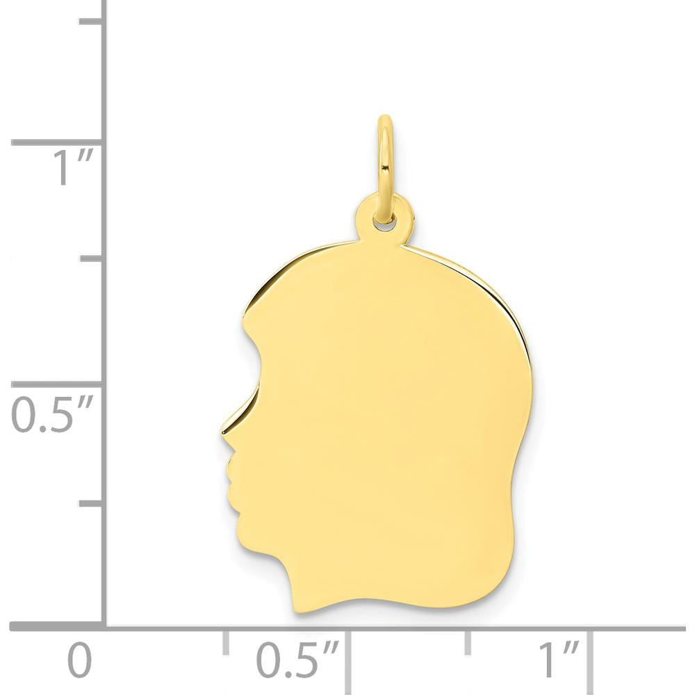 10K Yellow Gold Left-Facing Girl Head Engravable Charm - 26mm Length