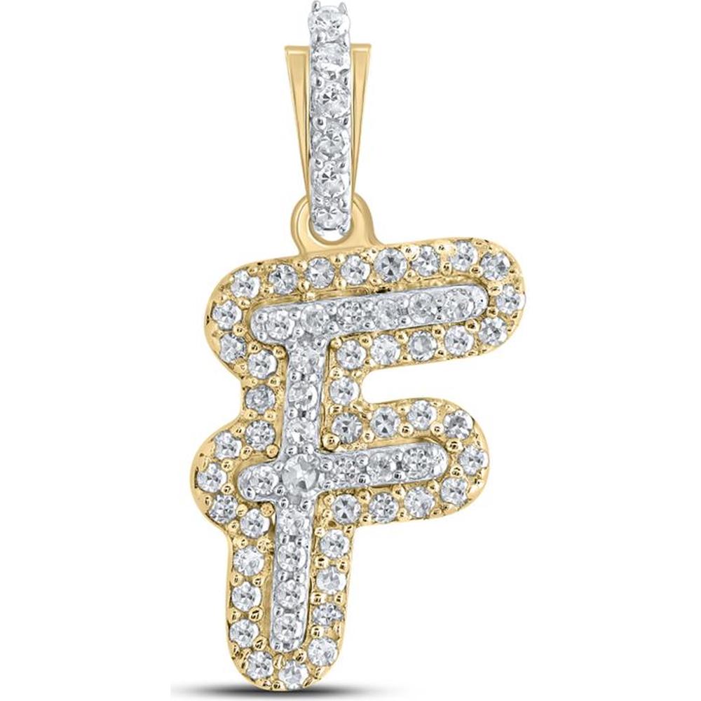 10K Yellow Gold Letter F Diamond Pendant Necklace with Prong-Set Round Diamonds - 1/6 Carat Total Diamond Weight