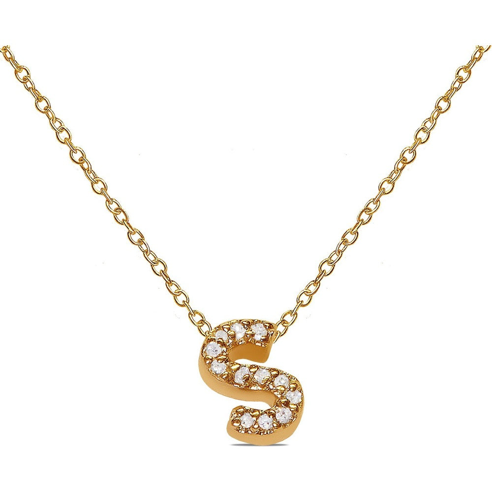10K Yellow Gold Letter S Initial Pendant with Prong-Set Round Diamonds - 0.05 Carat Total Diamond Weight by Auriventus