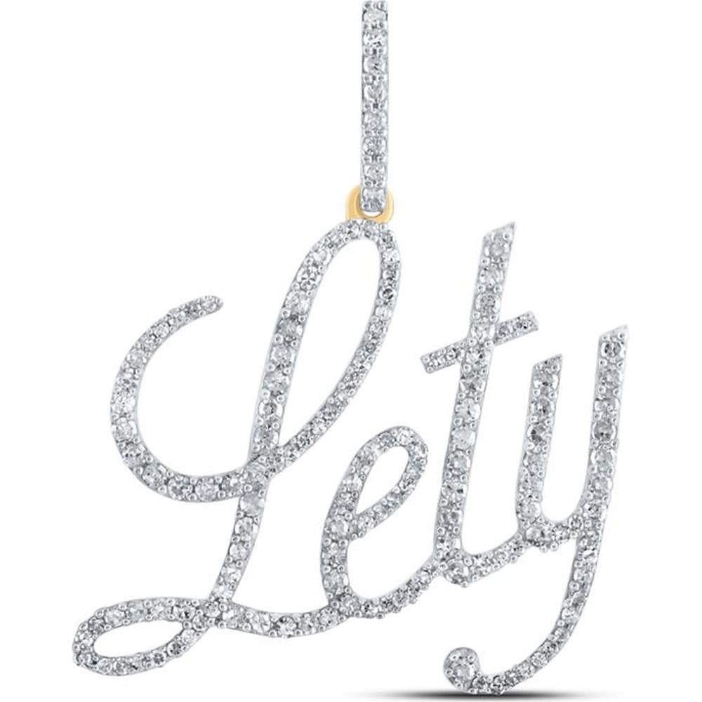 10K Yellow Gold "Lety" Script Pendant with Prong-Set Round Diamonds - 0.67 Carat Total Diamond Weight