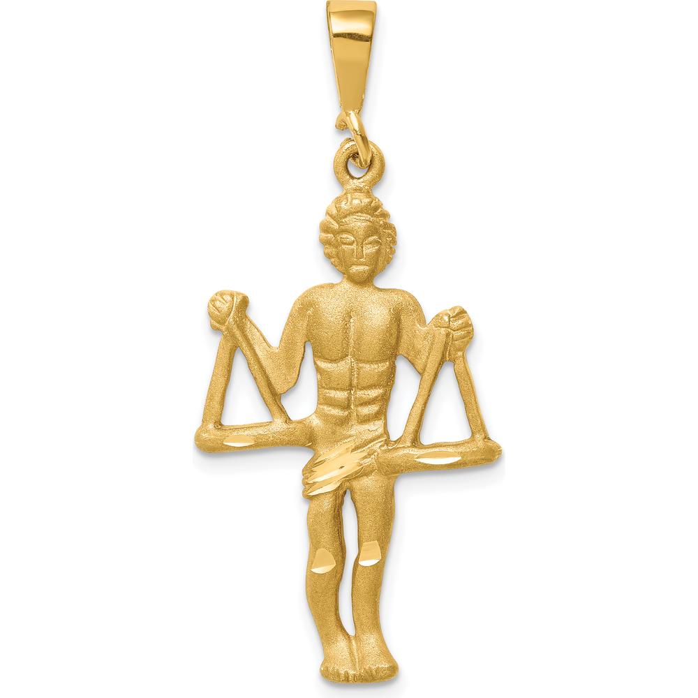 10K Yellow Gold Libra Zodiac Charm Pendant - Polished Finish 42mm