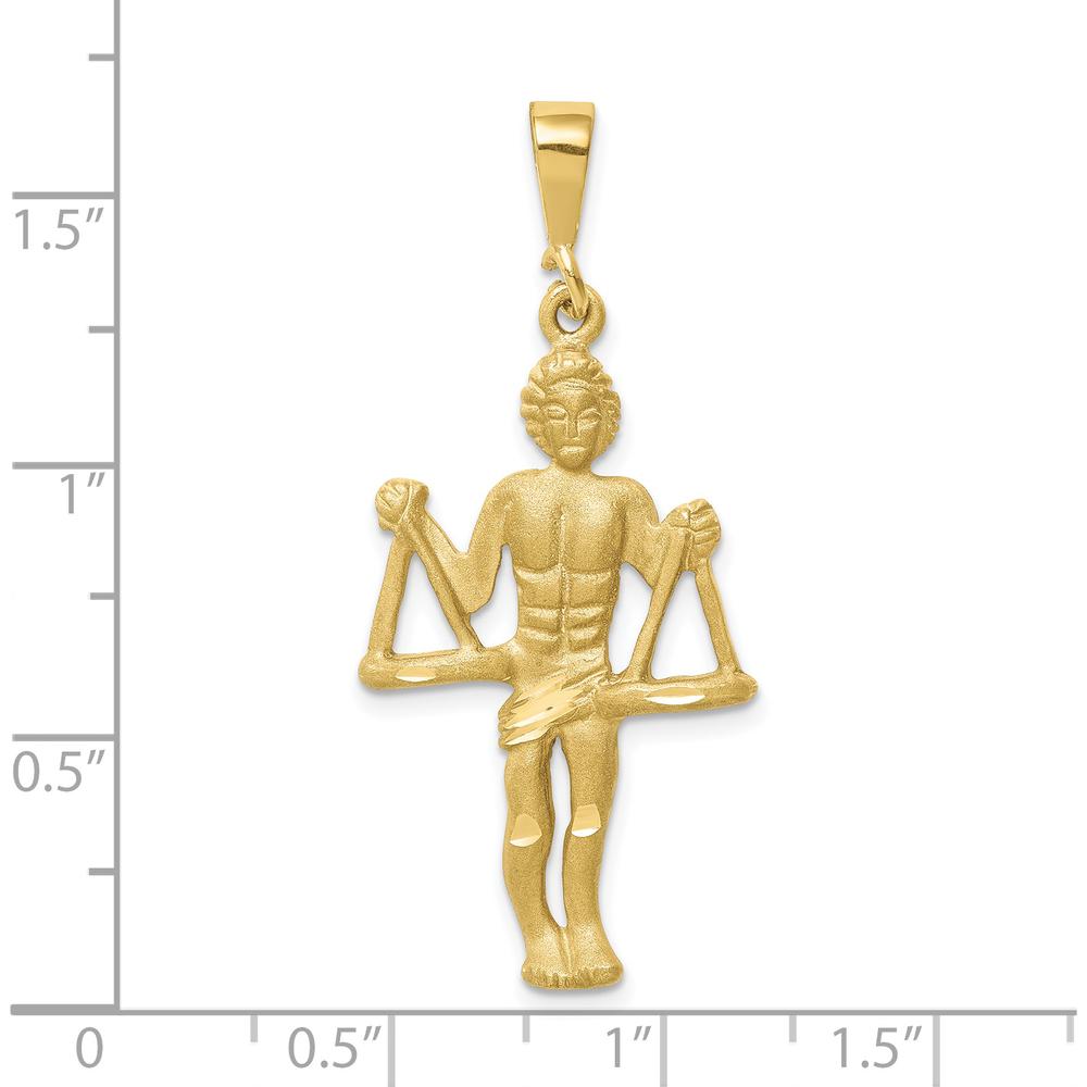 10K Yellow Gold Libra Zodiac Charm Pendant - Polished Finish 42mm