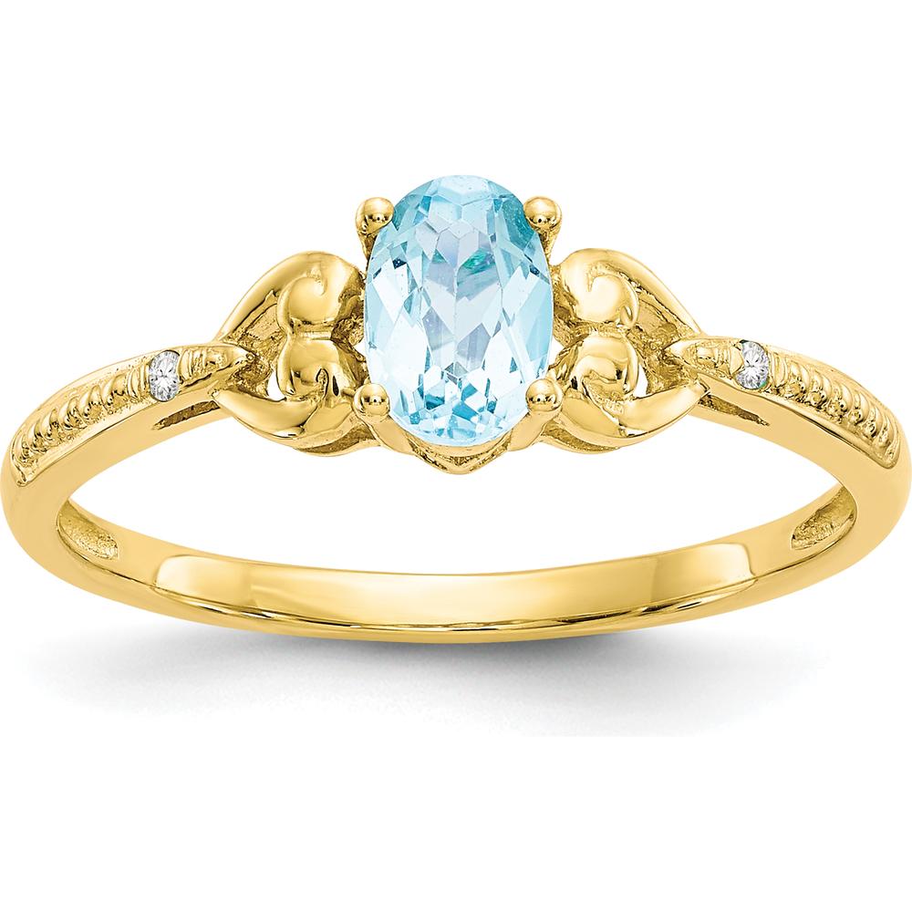 10K Yellow Gold Light Swiss Blue Topaz Ring with Diamond Accents - 0.56 Carat Topaz, 0.01 Carat Total Diamond Weight