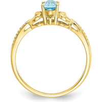 10K Yellow Gold Light Swiss Blue Topaz Ring with Diamond Accents - 0.56 Carat Topaz, 0.01 Carat Total Diamond Weight