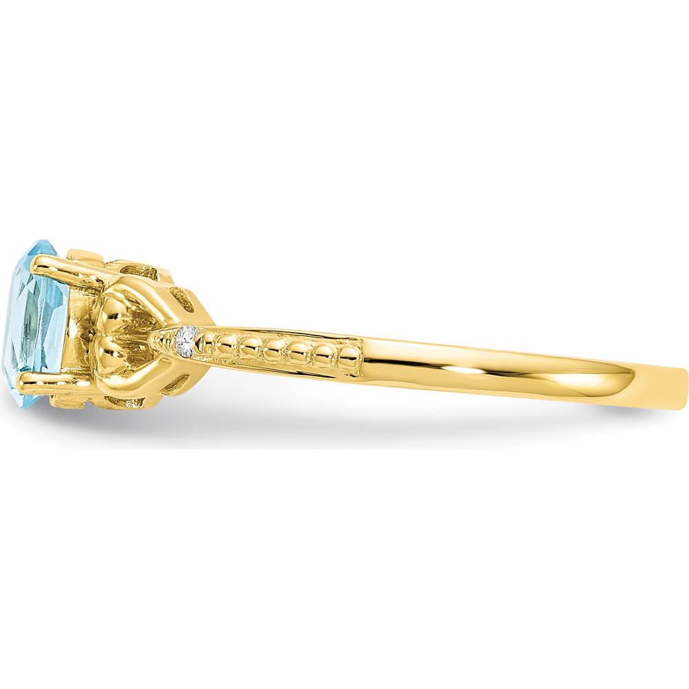 10K Yellow Gold Light Swiss Blue Topaz Ring with Diamond Accents - 0.56 Carat Topaz, 0.01 Carat Total Diamond Weight