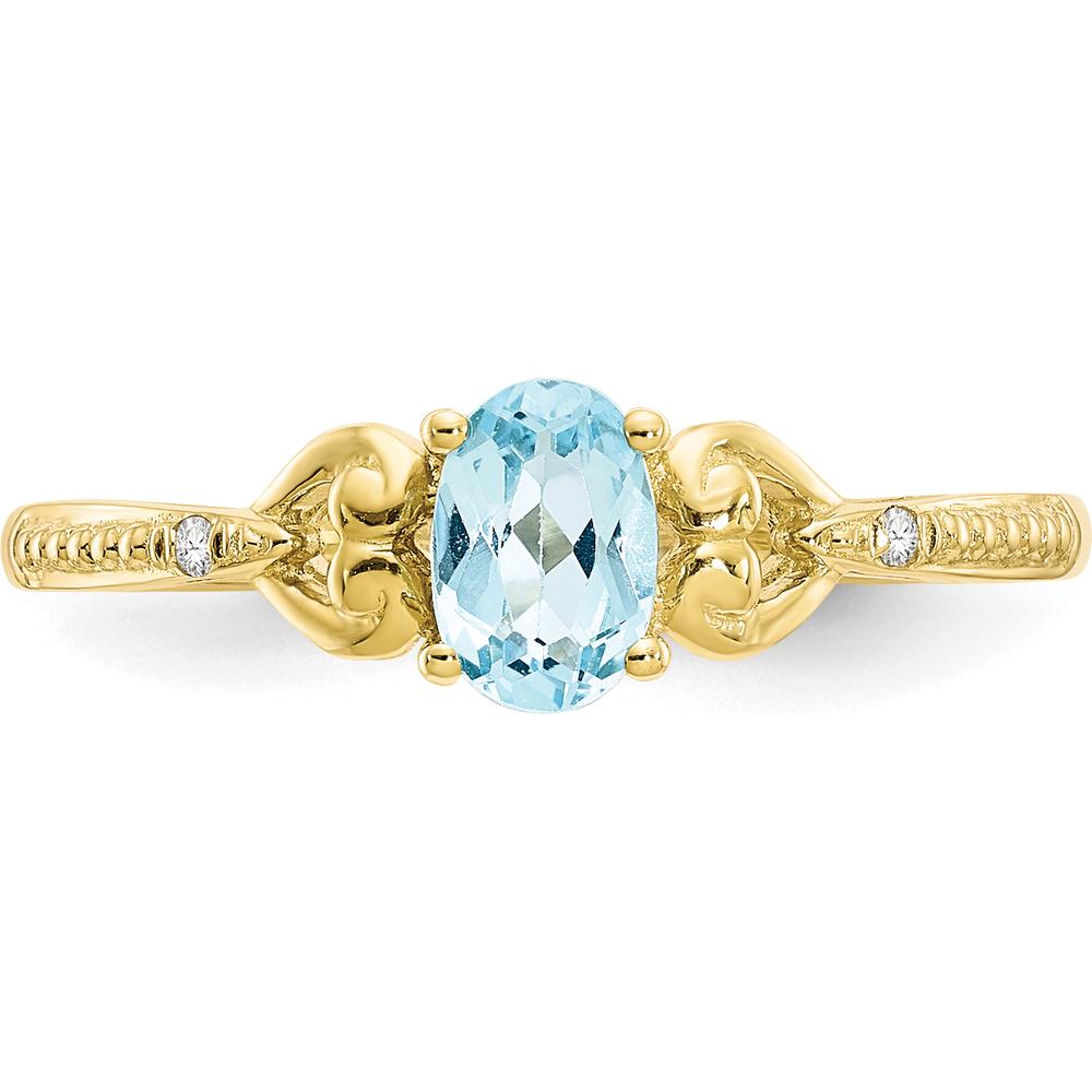 10K Yellow Gold Light Swiss Blue Topaz Ring with Diamond Accents - 0.56 Carat Topaz, 0.01 Carat Total Diamond Weight
